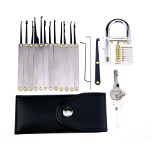 Transparent Practice Padlock with 15PCS Metal Handle Lockpicking Tools (Combo 3)